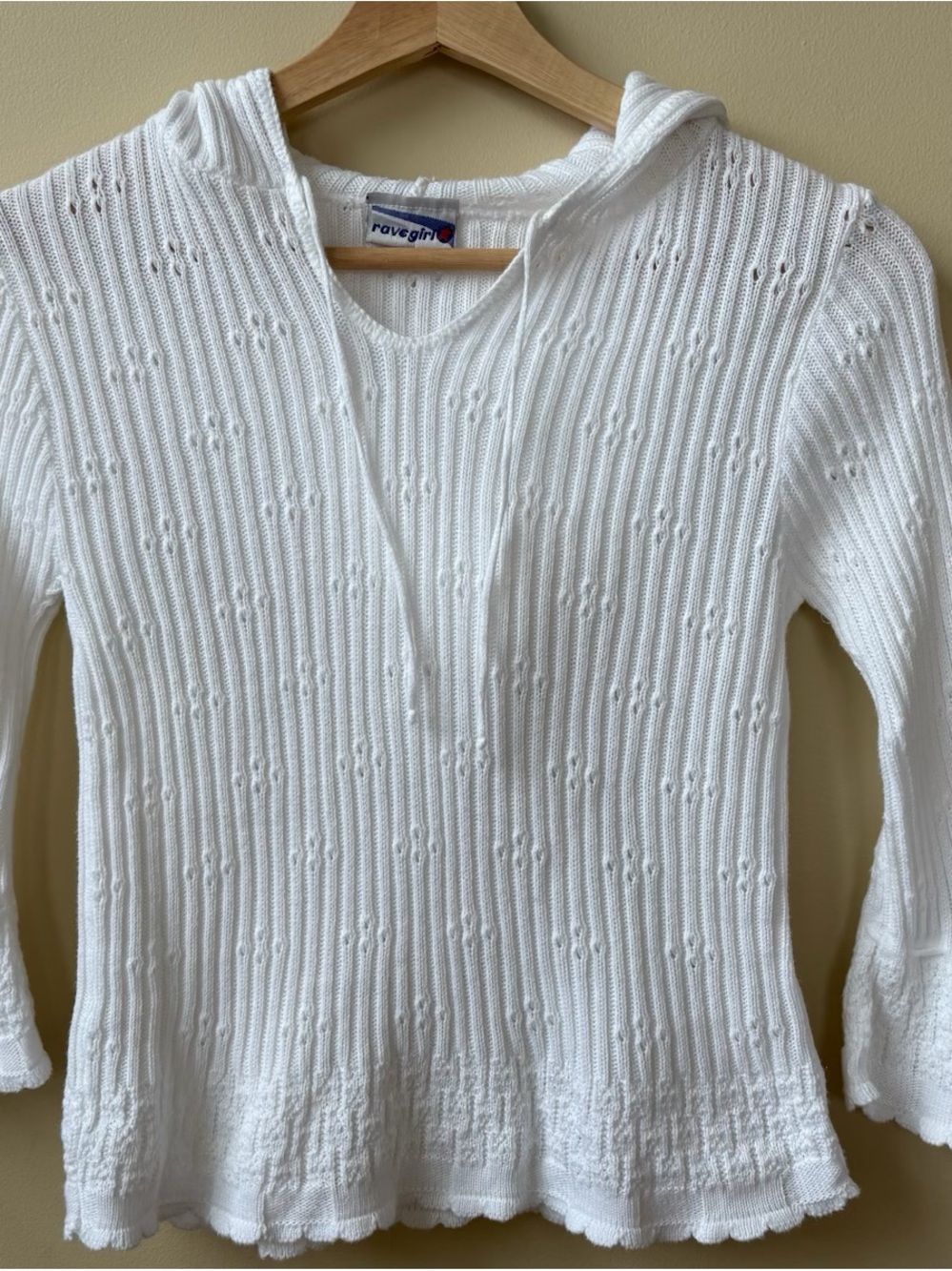 Vintage - Rave Girl - White Hooded Eyelet Knit Top with Drawstring - Picture 8 of 9